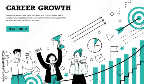 Doodle career background. Work growth opportunity and corporate business concept, HR recruitment job background. Vector growing career banner