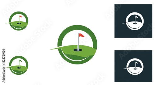 Wallpaper Mural Golf course logo variations with green field flag and hole in circle on white and dark background Torontodigital.ca