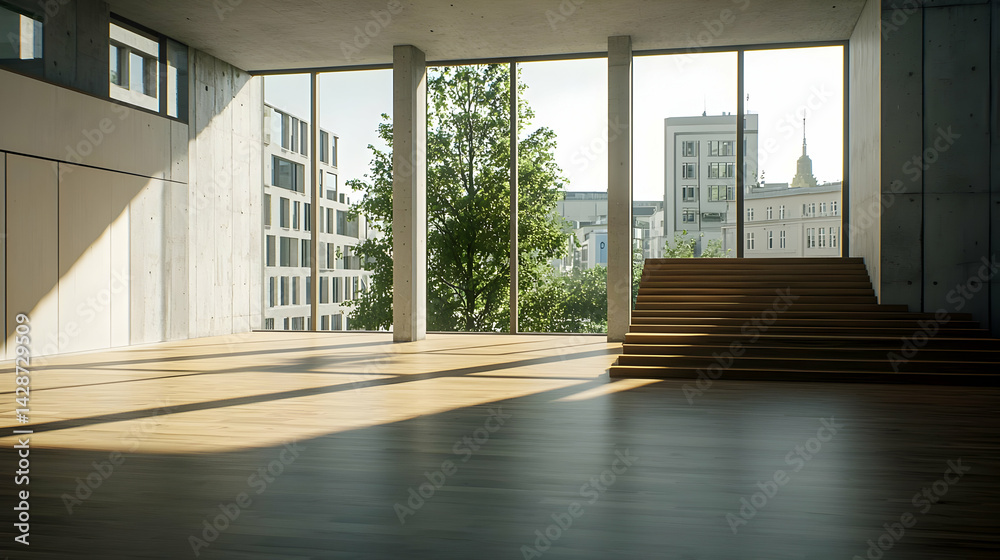 Obraz premium Empty Modern Architecture Interior With City View