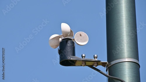 Cup anemometer moves in the wind. wind speed measurements, meteorological measurements