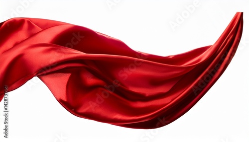 flying red silk fabric waving satin cloth isolated on white background