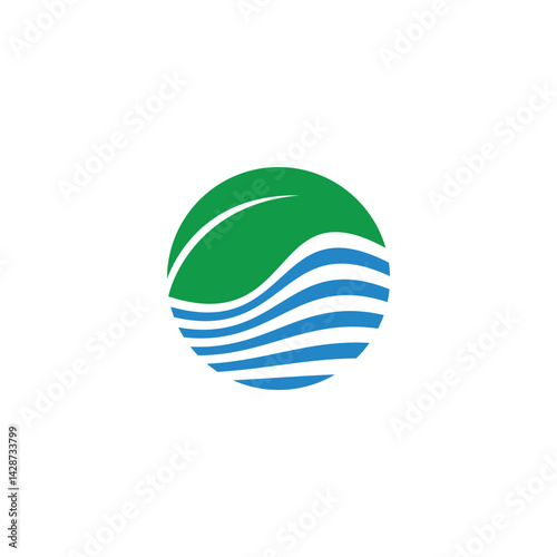 earth or nature leaf sea water wave logo design