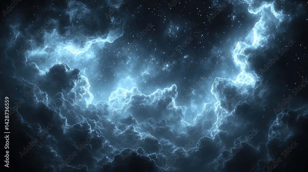 Fototapeta premium Ethereal Blue Nebula Cloudscape with Scattered Stars