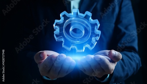 A man is holding a translucent gear assembly on his hand