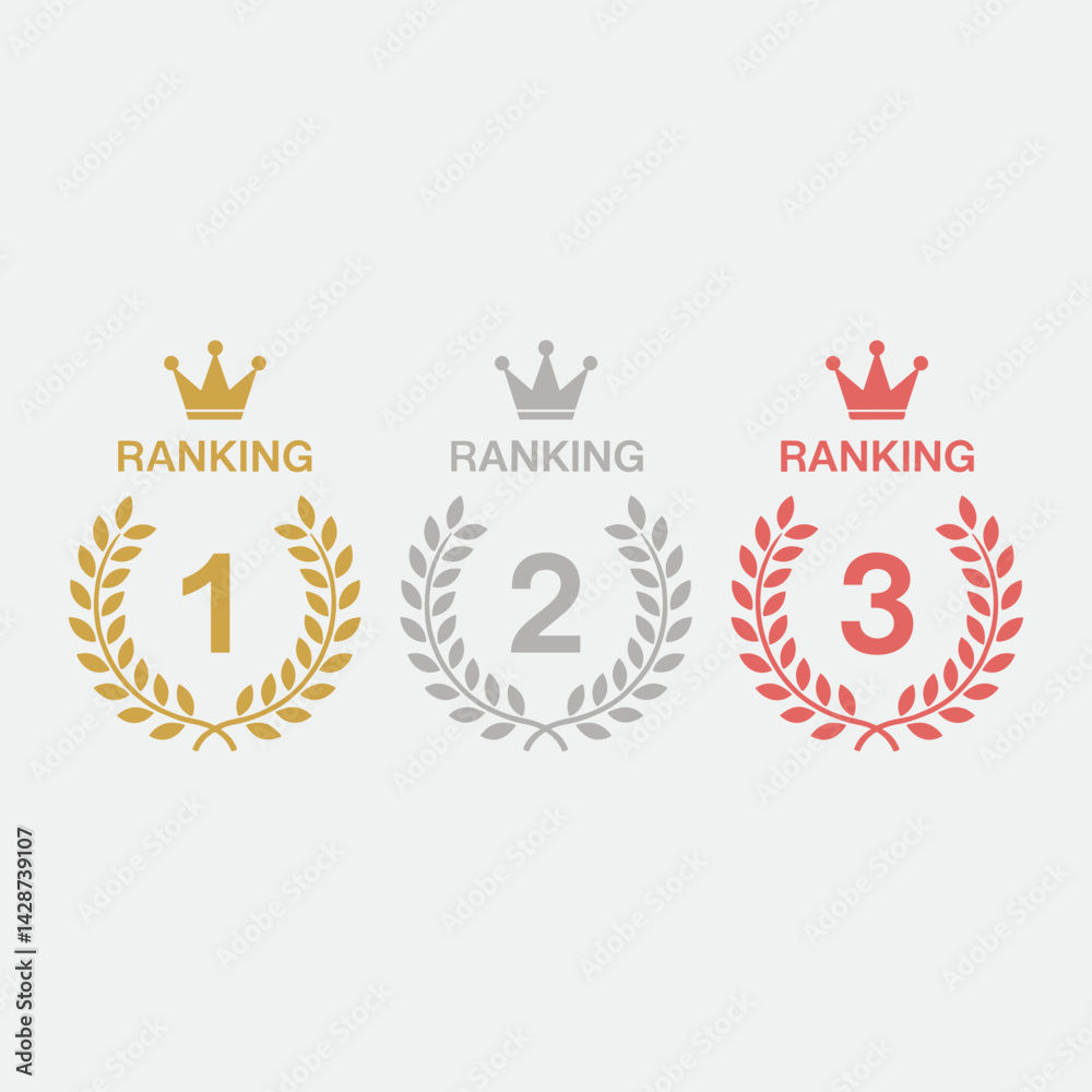 Naklejka premium Ranking Badge Set with Gold, Silver and Bronze Crowns