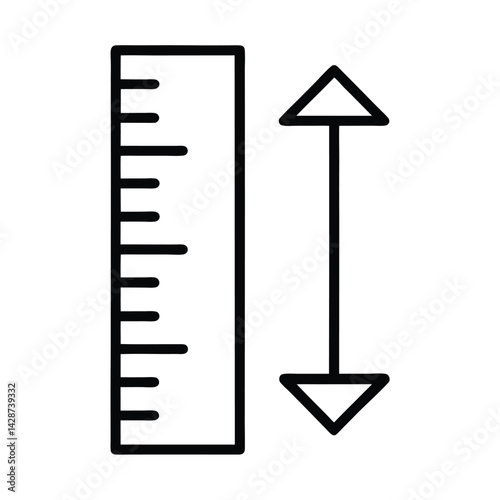 Measurement Icon Black Outline Ruler with Height Arrow on Transparent Background