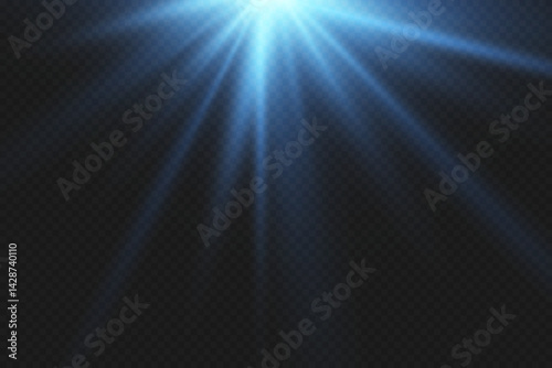 Blue light rays of light, flash and explosion of a star.