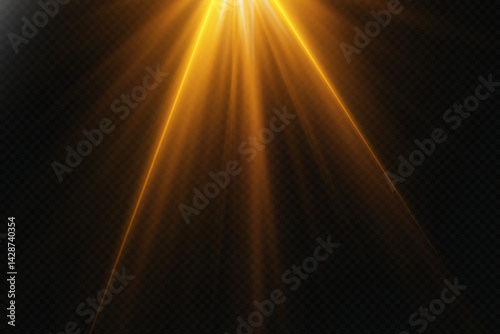 Golden light effect from spotlight and star rays.