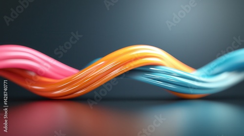 A vibrant, abstract image featuring flowing, colorful waves in shades of pink, orange, and blue against a dark background, suggesting motion and energy.
