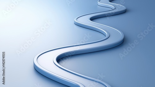 A smooth, curving path flows through a minimalist blue background, creating a serene and modern aesthetic.