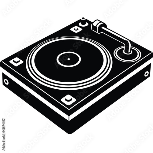 Isolated Black Vector Dancer using Element dj turntable With White Background