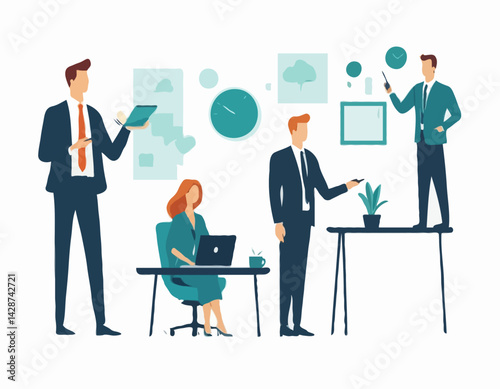 Set of business characters working in office. Vector illustration design
