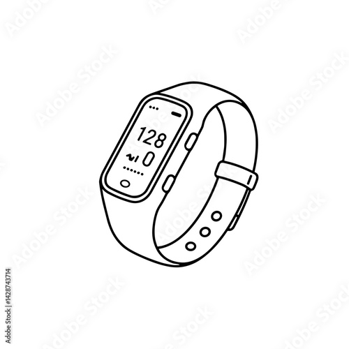 Smartwatch icon in line art style displaying fitness metrics and health tracking