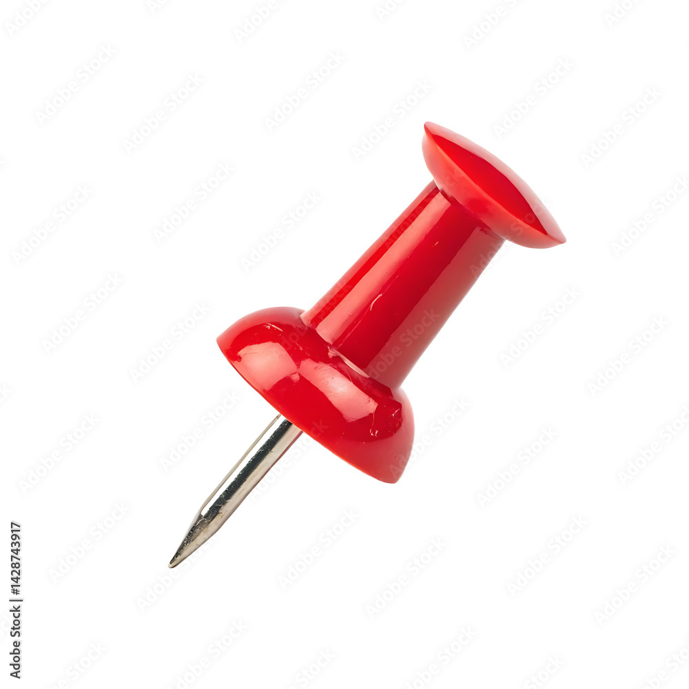 Close-up of a vibrant red pushpin against a PNG and transparent background Close-up of a vibrant red pushpin against a PNG and transparent background