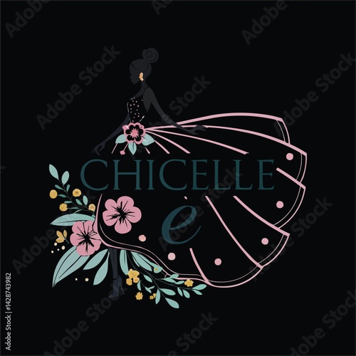 Elegant fashion Logo Design with Floral Elements including text chicelle branding. Generative AI