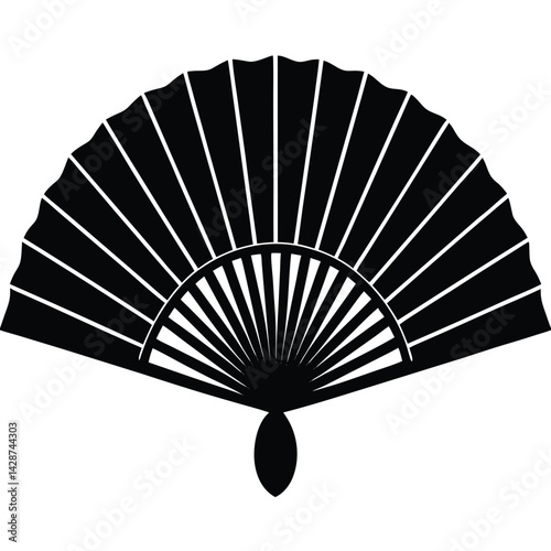 Isolated Black Vector Dancer using Element hand fan  for flamenco  With White Background
