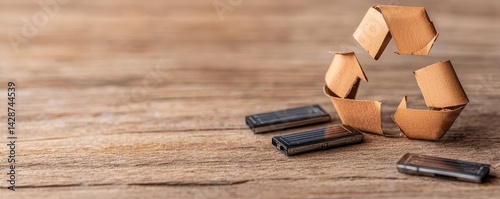 Eco-Friendly Battery Recycling Concept with Cardboard Symbol and Batteries