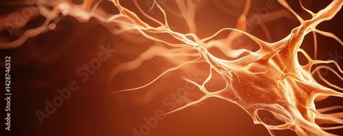 Abstract depiction of neural connections, showcasing intricate patterns and glowing fibers on a warm background.