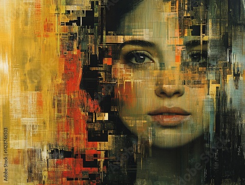 Abstract portrait of a woman, merging digital and artistic styles