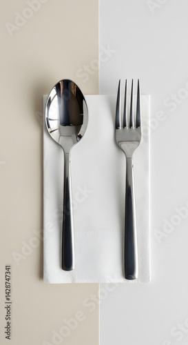 Elegant spoon and fork on napkin