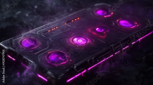 Futuristic Technology Device: Glowing Purple Panels