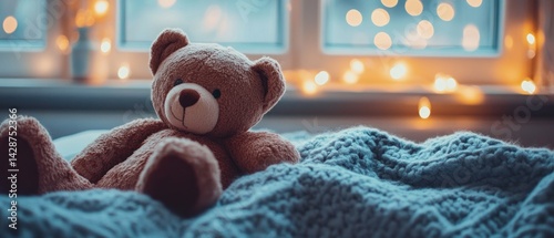 Cozy Teddy Bear by the Window on a Winter Evening