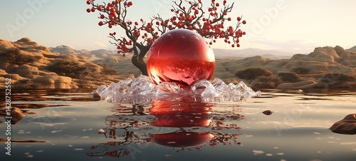 Mini world of Pomegranate in round magic protector, ai generative