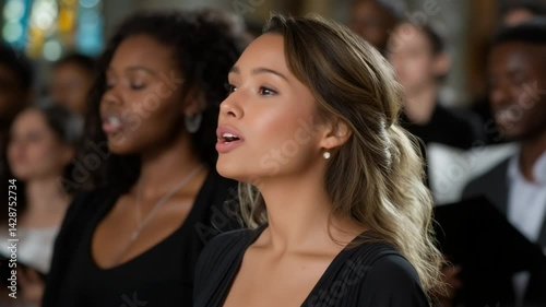 A harmonious choir performs beautifully during a church service.
