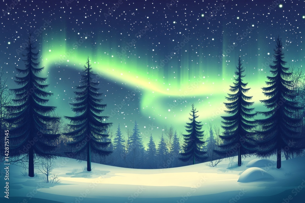 Naklejka premium Northern Lights over winter forest