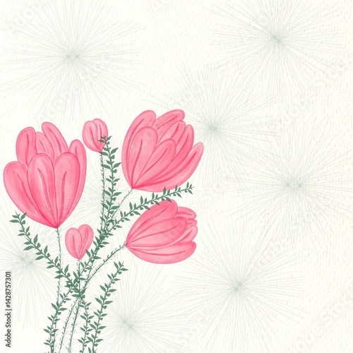 watercolor pink flower against paper texture background