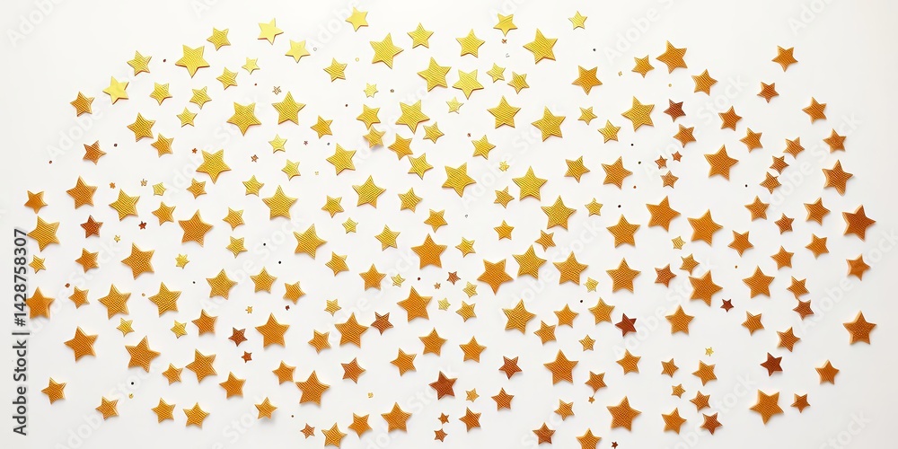 Scattered gold stars on white background, simple festive backdrop, holiday, background Scattered gold stars on white background, simple festive backdrop, holiday, background