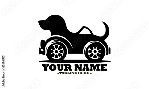 Basic monochromatic silhouette illustration of a charming toy car designed in the shape of a dog with wheels. dog Solid icon, dog solid icon vector design and dog solid icon logo art