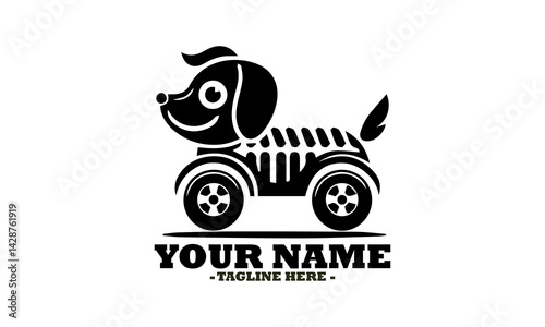 Basic monochromatic silhouette illustration of a charming toy car designed in the shape of a dog with wheels. dog Solid icon, dog solid icon vector design and dog solid icon logo art
