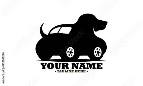 Basic monochromatic silhouette illustration of a charming toy car designed in the shape of a dog with wheels. dog Solid icon, dog solid icon vector design and dog solid icon logo art