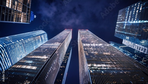 night metropolis skyscrapers reaching for the sky a low angle view of modern architecture