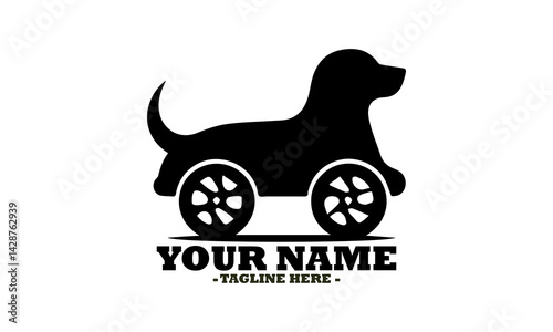 Basic monochromatic silhouette illustration of a charming toy car designed in the shape of a dog with wheels. dog Solid icon, dog solid icon vector design and dog solid icon logo art