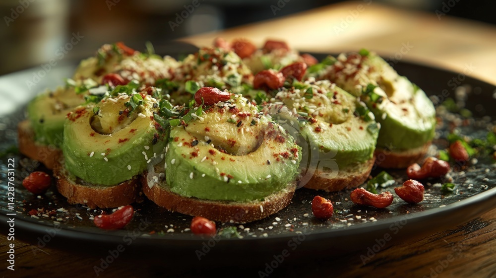 Avocado toast topped with nuts and seeds Avocado toast topped with nuts and seeds