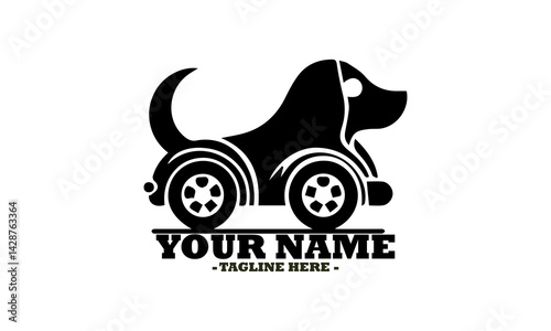 Basic monochromatic silhouette illustration of a charming toy car designed in the shape of a dog with wheels. dog Solid icon, dog solid icon vector design and dog solid icon logo art
