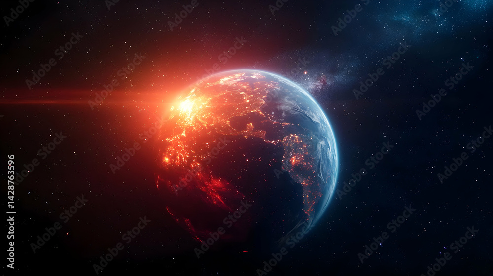 Obraz premium Glowing Earth From Space At Sunrise