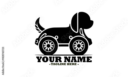 Basic monochromatic silhouette illustration of a charming toy car designed in the shape of a dog with wheels. dog Solid icon, dog solid icon vector design and dog solid icon logo art