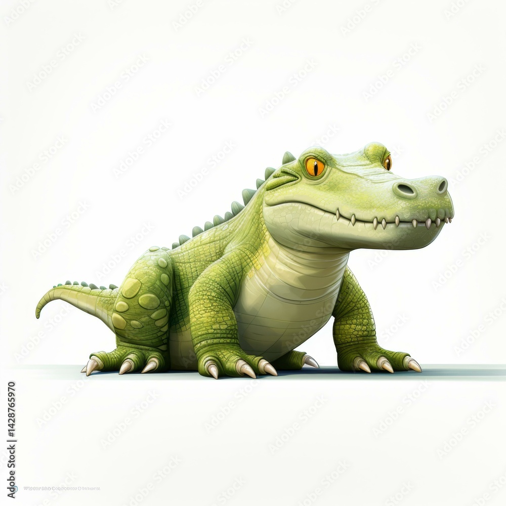 Fototapeta premium Cheerful Green Alligator Cartoon Illustration Featuring Detailed Scales and Friendly Eyes Standing Pose