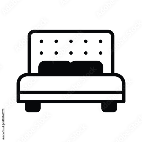 Easy to use linear style icon depicting double bed