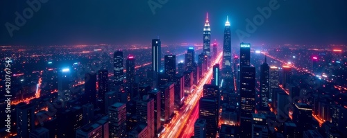 Wallpaper Mural Illuminated metropolis with neon skyscrapers and vibrant lights in the dark, urban, architecture, colorful Torontodigital.ca