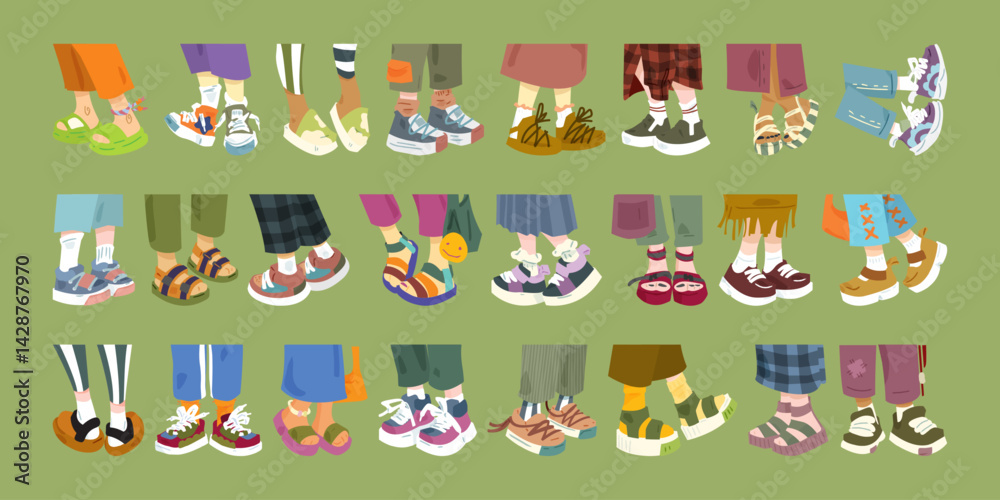 Fototapeta premium Flat vector Colorful Footwear Set