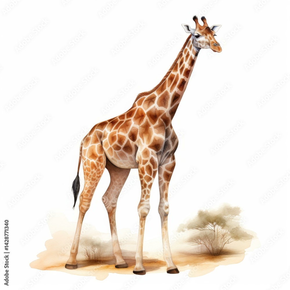 Obraz premium Graceful Giraffe Standing Tall Wildlife Animal Portrait Detailed Illustration Nature Art Africa