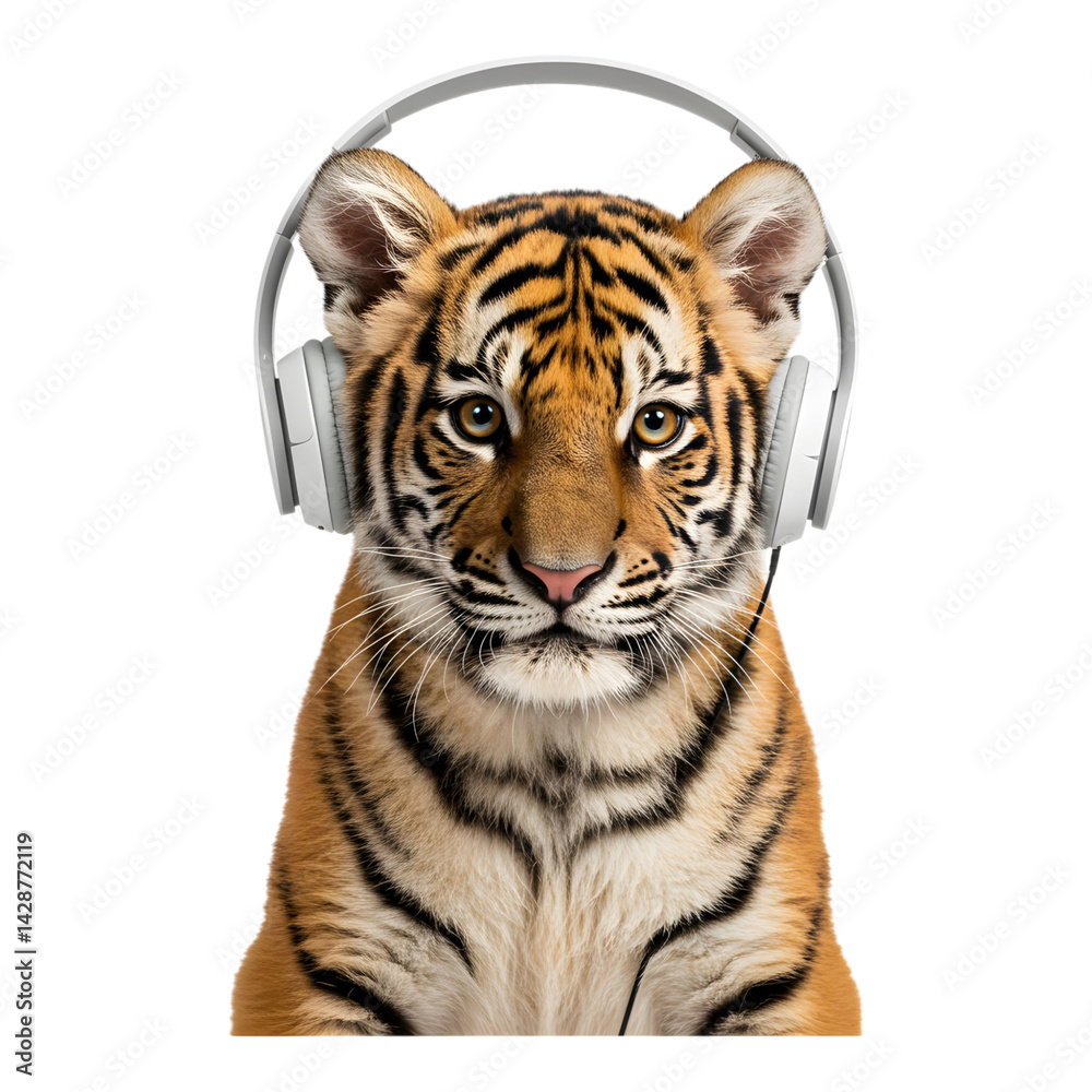 Fototapeta premium Realistic tiger face with intricate fur details and vivid colors.