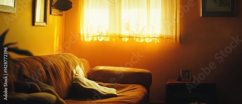 Sunlit Living Room: Cozy Golden Hour Ambiance
