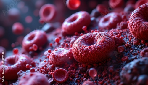 Microscopic examination of red blood cells human body scientific imagery laboratory environment close-up view health insights