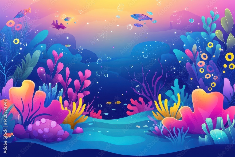 Fototapeta premium Vibrant underwater scene with colorful coral and fish.