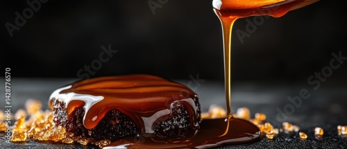 Decadent Caramel Sauce Drizzled Over a Rich Chocolate Cake